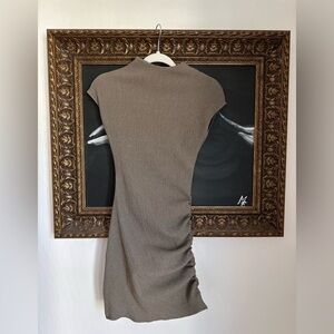Zara Taupe Ruched Short Sleeve Bodycon Dress - Women S
